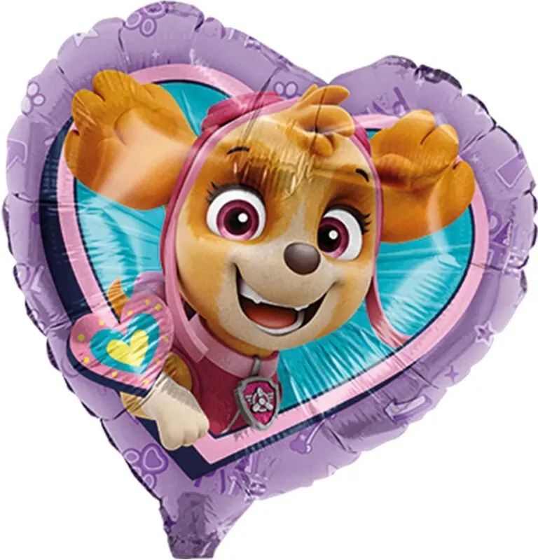 Paw Patrol Skye, Herz Folienballon, lila, Ø45cm, Heliumballon Helfer auf 4 Pfoten, Kindergeburtstag Mädchen