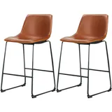 SURFOU Barhocker mit lehne 2er Set, Barstuhl, Küchenhocker mit Metallgestell, Kunstleder, Vintagebraun, Mid-Century-Modern-Stil, 66 cm hoch, Hausbar, Küche, Esszimmer, Einfache Montage