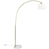 Qazqa - Moderne Bogenlampe Messing mit weißem Schirm - Arc Basic I Wohnzimmer I Schlafzimmer - Stahl Rund I Länglich - LED geeignet E27