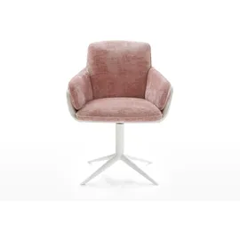 DeLife Drehstuhl Luan-Flex mit Armlehnen Materialmix Echtleder Weiß-Rosé Fußkreuz Weiß 360° drehbar Wippfunktion, Esszimmerstühle