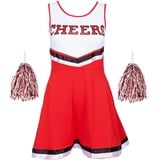 REDSTAR FANCY DRESS Cheerleaderkostüm Damen mit Cheerleader Pompoms – Cheerleader Kostüm Damen – Kostüm Damen als High School Cheerleader – Halloween Kostüm Damen