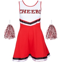 Redstar Fancy Dress Cheerleaderkostüm Damen mit Cheerleader Pompoms – Cheerleader Kostüm Damen – Kostüm Damen als High School Cheerleader – Halloween Kostüm Damen