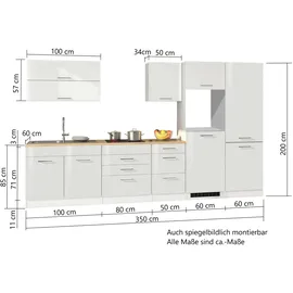 Held Küchenzeile Mailand 350 cm weiß hochglanz