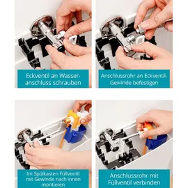 Calmwaters Calmwaters® Anschluss-Set Spülkasten, Komplettset für rückseitigen Anschluss von Spülkästen, Wasserzulauf von hinten, Wandanschluss 1/2, Schlauchanschluss 3/8, Metall, Chrom, 30LC3185