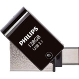 Philips 2 in 1 OTG 128GB USB 3.1 + USB C Midnight Black (128 GB, USB C), USB Stick, Schwarz,