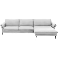 Hukla Ecksofa, Weiß, Leder, Echtleder, Longlife-Leder, Semi-Anilinleder, 4-Sitzer, Ottomane rechts, L-Form, 334x172 cm, Goldenes M, erweiterbar, Fußauswahl, Lederauswahl, Stoffauswahl, planbar, Sitzqualitäten, seitenverkehrt erhältlich, Hocker Rücken echt, individuell planbar, Wohnzimmer, Sofas & Couches, Wohnlandschaften, Ecksofas