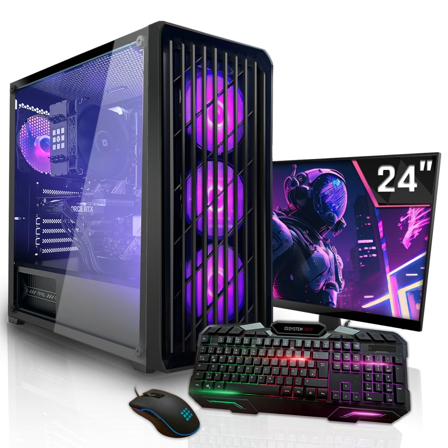 SYSTEMTREFF® Basic Gaming Komplett PC Set AMD Ryzen 5 PRO 4650G 6x4.3GHz | AMD RX Vega 7 4K HDMI DX12 | 512GB M.2 NVMe | 16GB DDR4 RAM | WLAN Desktop Paket Computer für Gamer, Gaming
