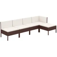 vidaXL 5-tlg Garten-Lounge-Set mit Auflagen Poly Rattan Braun