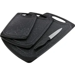 GRÄWE Schneidebrett-Set, 4-teilig, inkl. Messer, Granit-Look, schwarz