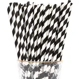 YAOSHENG 100 PCS Schwarz Strohhalme Papier, Biologisch Abbaubare, Bunte Papier Trinkhalme Geeignet für Partys, Hochzeiten und Anlässe, Party Strohhalme