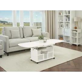 Hela Couchtisch Hela weiß höhenverstellbar und ausziehbar 107-157 cm, auf Rollen