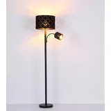 GLOBO LIGHTING Stehleuchte mit Leselampe Stehlampe Wohnzimmer Stehleuchte Leseleuchte Deckenfluter Schwarz Gold, Leselampe flexibel Dekorstanzungen, 1x E27 1x E14, DxH 35 x 162 cm