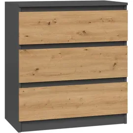 Topeshop KOMODA SZAFKA 3 SZUFLADY MALWA M3 KOLOR ANTRACYT/ARTISAN