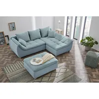 Ecksofa JOCKENHÖFER GRUPPE "Genua L-Form", blau (türkis), B:250cm H:92cm T:179cm, Korpus: 100% Polyester, Zierkissen: 100% Polyester, Sofas, Ottomane links oder rechts montierbar, 3 lose Rücken- und 2 Zierkissen, Topseller