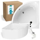 Calmwaters Calmwaters® Eckbadewanne Komplettset 120x120 cm mit Wannenträger & Ablaufgarnitur, Acrylwanne Modern Small 2, Duo-Badewanne für 2, Set Badewanne komplett, Eckwanne 120 x 120 cm, Weiß, 99000046