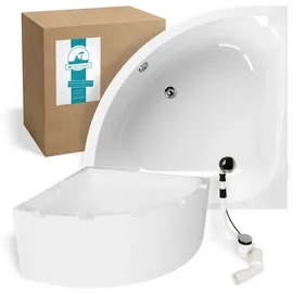 Calmwaters Calmwaters® Eckbadewanne Komplettset 120x120 cm mit Wannenträger & Ablaufgarnitur, Acrylwanne Modern Small 2, Duo-Badewanne für 2, Set Badewanne komplett, Eckwanne 120 x 120 cm, Weiß, 99000046
