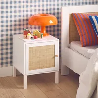 Sweeek Kinder-Nachttisch mit weißem Holzlook und Rohrgeflecht