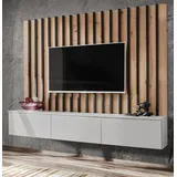 furn.design Pearl Lowboard 180 cm Grau/Eiche Metall/MDF/Holzwerkstoff