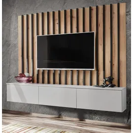 furn.design Pearl Lowboard 180 cm Grau/Eiche Metall/MDF/Holzwerkstoff