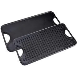 Victoria Grillplatte Emaillierte Gusseisen Induktion Grillpfanne 50X35cm für Feuer Grill, VIC-34184, Schwarz
