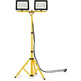 XMTECH LED Baustrahler mit Teleskop-Stativ, IP66 LED Fluter mit Stecker, robuster Arbeitsscheinwerfer für Baustelle, Garage und Außenbeleuchtung (2 * 200W Warmweiß + Stativ)