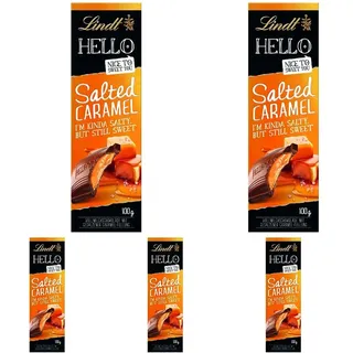 Lindt Schokolade HELLO Salted Caramel | 100 g Tafel | Vollmilch-Schokolade mit gesalzener Karamell-Füllung | Schokoladentafel | Schokoladengeschenk (Packung mit 5)