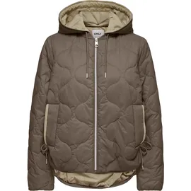 Only Steppjacke ONLY "ONLMIKI HOOD QUILT JACKET CC OTW", Damen, Gr. XS, walnut detail:oxford tan, Steppware, Obermaterial: 100% Nylon, unifarben, Po-bedeckend, Jacken Steppjacke, mit seitlichem Kordelzug am Saum