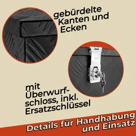Trucky Deichselbox Schwarz Werkzeugkasten Truckbox Alu Box Anhänger Kiste mit Deckel Abschließbar Alubox Transportbox Werkzeugbox Aluminium Aufbewahrungsbox D015
