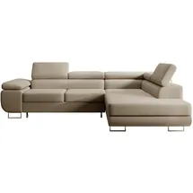 Selsey STEVIL - Ecksofa L-Sofa mit Schlaffunktion, Bettkasten, Ottomane rechts, Veloursbezug Beige