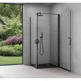 SoGood doporro Eck-Duschkabine 75x80x195cm Eckdusche in schwarz mit Hebe- und Senkmechanismus ESG-Sicherheitsglas Klarglas inkl. beidseitiger Easy-Clean-Beschichtung Ravenna36-plus
