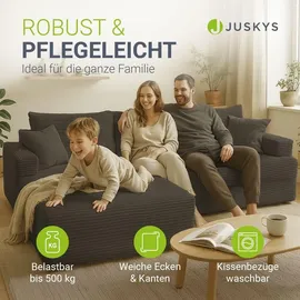 Juskys Eckcouch Cord 3-Sitzer Dunkelgrau