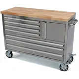 HBM Werkzeugwagen mit Holzarbeitsplatte, 122 cm, Edelstahl