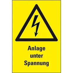 Aufkleber I Warn-Kombischild Anlage unter Spannung, RoHS konform, Folie, selbstklebend, 300x200mm