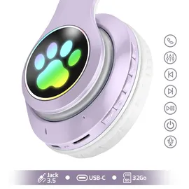 Avizar Bluetooth Kinderkopfhörer Katzenohren Violett