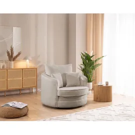 S-Style Drehsessel Ted Bouclé 107 x 94 x 100 cm Beige drehbar mit Kissen