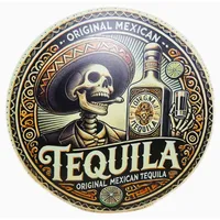 Blechschild Skellet Sombrero mit Flasche original Mexican Tequila 20 cm Ø Schädel Schild Deko MU K313