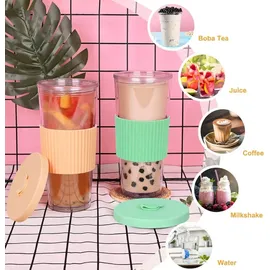 luxuskollektion 24oz Bubble Tea Becher mit Deckel und Strohhalm, 2er Set