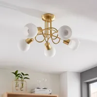 LINDBY Deckenlampe Elaina, Ø50cm, 5-flg., messing, Glas, E14