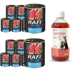 DOLINA NOTECI RAFI, Lamm 12x800g + LAB V Lachsöl für Hunde und Katzen 1000ml