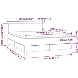 vidaXL Boxspringbett mit Matratze Creme 140x190 cm Stoff