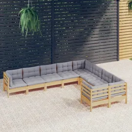 vidaXL Garten-Lounge-Set 9-tlg. grau Kiefernholz
