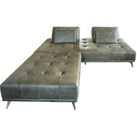 KAWOLA Schlafsofa mit Hocker Wiolo Leder moosgrün