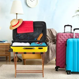 Relaxdays Kofferständer Holz, 2er Set, klappbare Gepäckablage, HxBxT: 54 x 66 x 48 cm, Kofferaufbewahrung Hotel, Natur