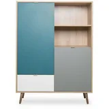 Finori Highboard 103 x 139 x 40 cm Blau / Petrol / Weiß / Grau