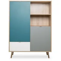 Finori Highboard 103 x 139 x 40 cm Blau / Petrol / Weiß / Grau