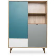 Finori Highboard 103 x 139 x 40 cm Blau / Petrol / Weiß / Grau