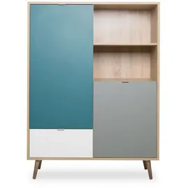 Finori Highboard 103 x 139 x 40 cm Blau / Petrol / Weiß / Grau