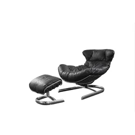 KAWOLA Relaxsessel LORNA Leder 87 x 80 x 87 cm schwarz mit Hocker