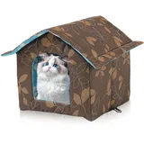 Katzenhaus Für Draußen, 40x20x10cm Winterfest Wasserdicht Wetterfester Haustierhaus, Outdoor Katzenhaus Mit Abnehmbarem Plüschkissen, Warm & Winddicht Für Katzen Und Kleintiere (Braun, L)