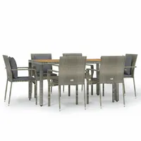 VidaXL 7-tlg. Garten-Essgruppe mit Kissen Grau Poly Rattan